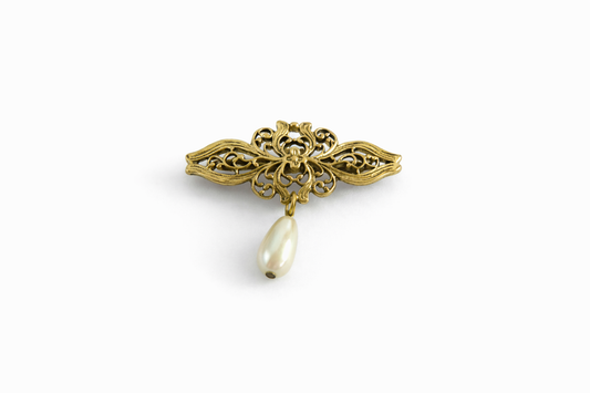 Vintage Filigree Brooch with Drop Pearl Accent