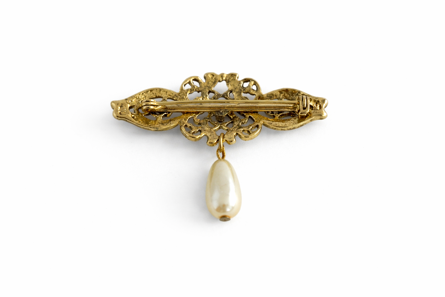 Vintage Filigree Brooch with Drop Pearl Accent