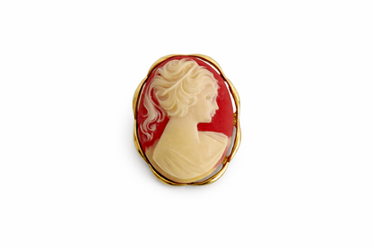 Vintage Red Cameo Brooch